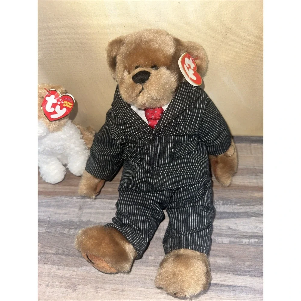 TY Attic Bear WILLIAM Pinstriped Business Suit‎ Red Tie White Shirt Jointed 12